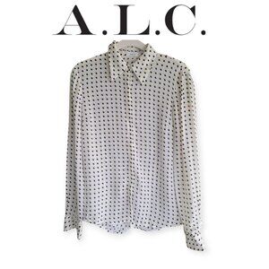 A L C Cream Multicolor Silk Blouse Abstract Print Designer Womens Top Size 2